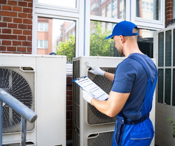 Furnace cabinet with a wall thermostat and airflow lines